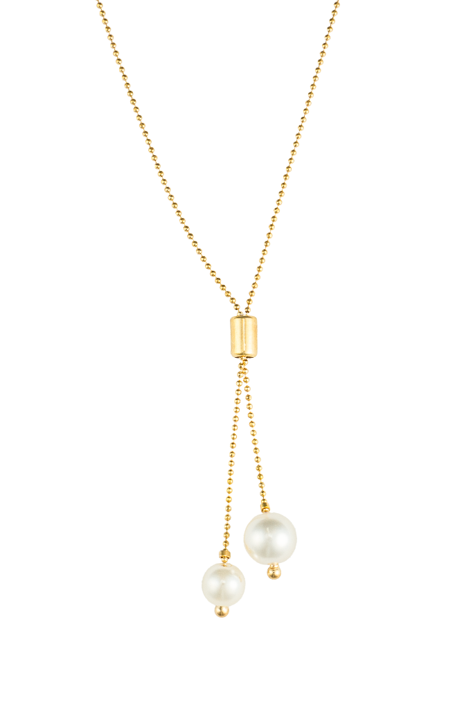 Pearl Lariat Bolo Chain Necklace - Gold
