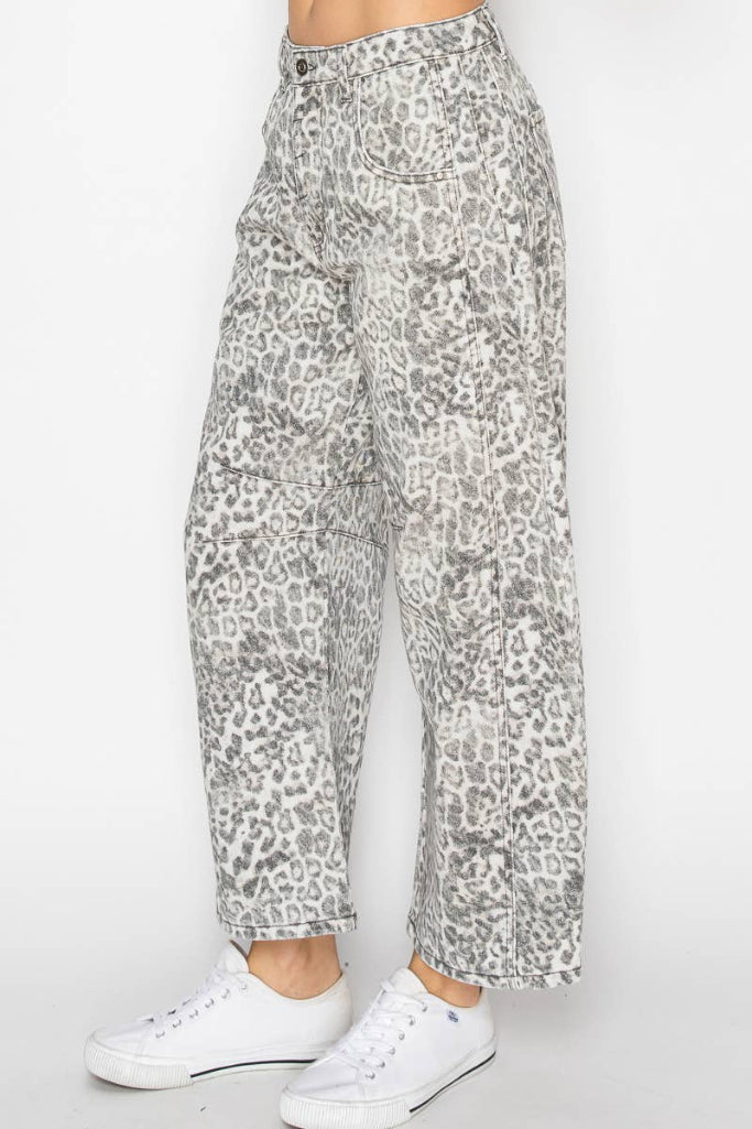 No Regrets Wide Leg Jeans - Gray Leopard