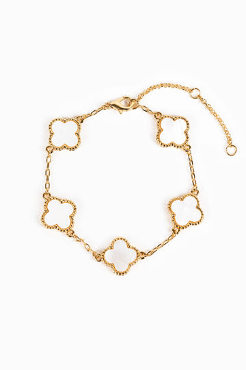 Real Fortune Clover Charm Bracelet - Gold/White