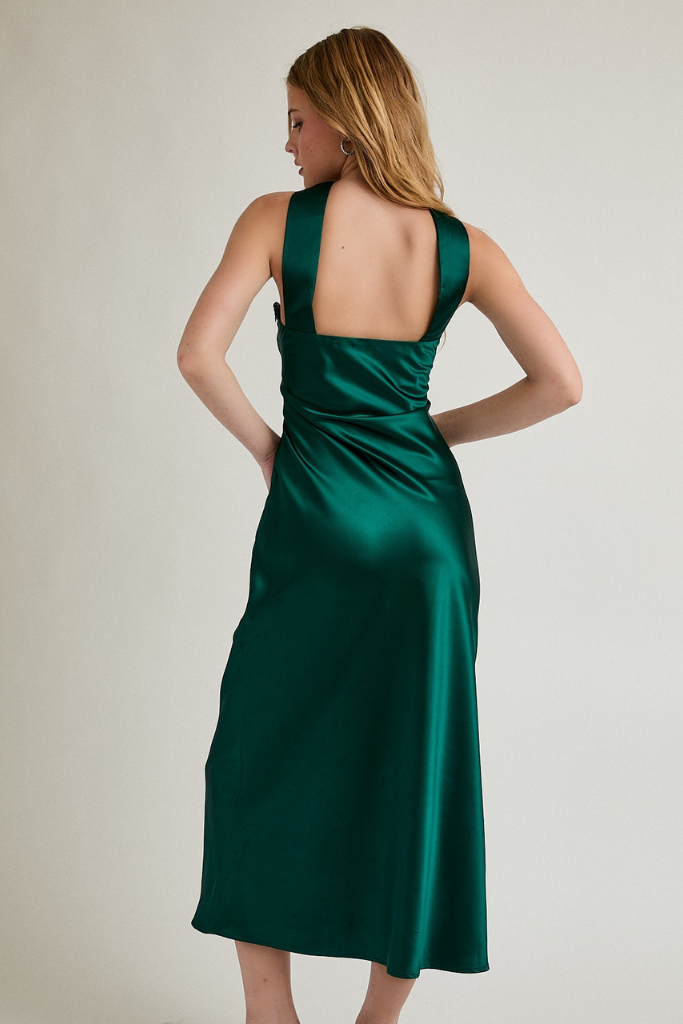 Show Off Satin Midi Dress-  Hunter Green