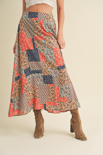 Violetta Printed Maxi Skirt - Tan/Orange