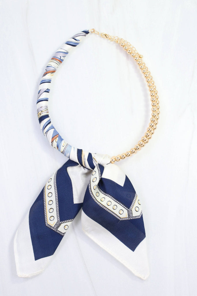 Caroline Hill - Laya Beaded Scarf Collar Necklace Navy