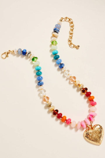 Adorned Bead Heart Pendant Necklace - Multi