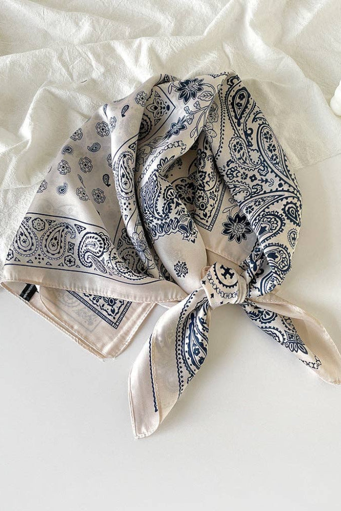 Doubtful Paisley Pattern Satin Scarf - Biege