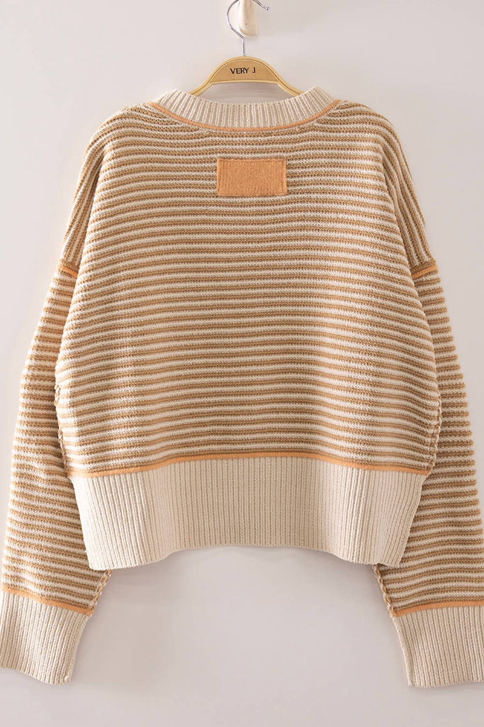 Simply Stripe Knit Sweater - Beige