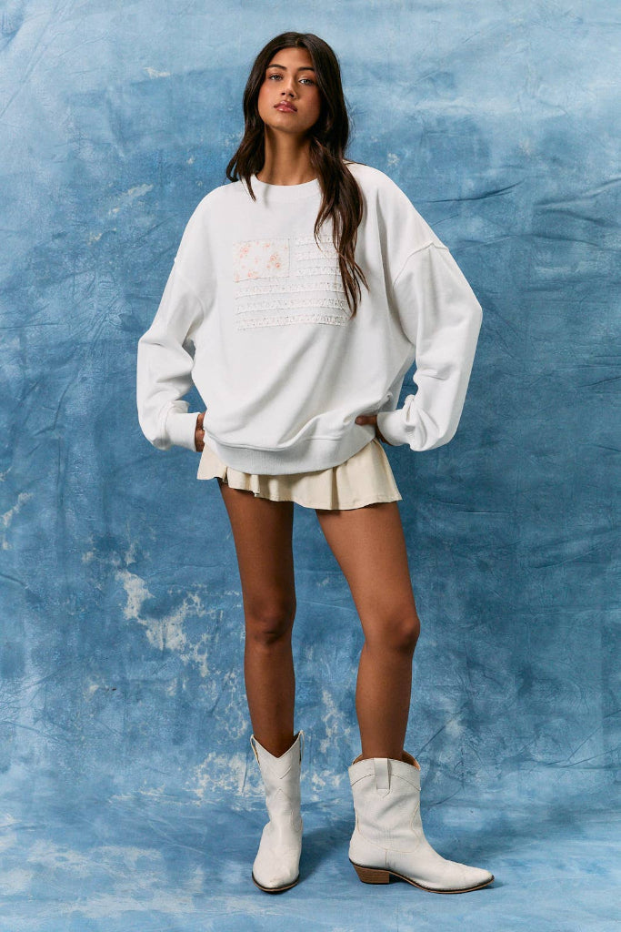 Banner Babe Flag Oversized Sweatshirt - White