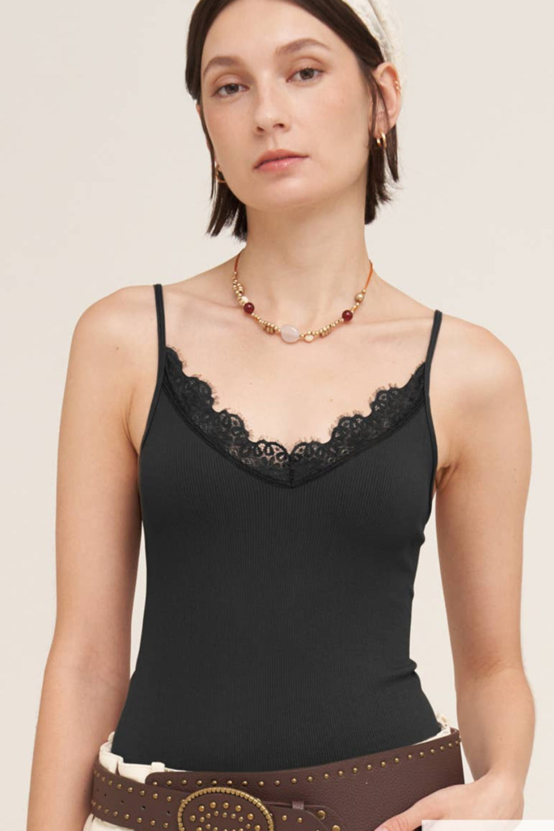 Hidden Gem Lace Trim V-Neck Cami -