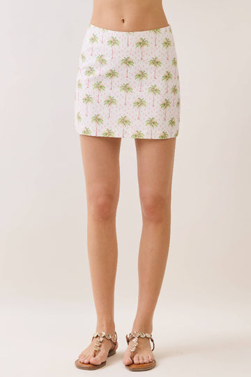 Open My Heart Palm Tree Mini Skirt - Light Pink/White