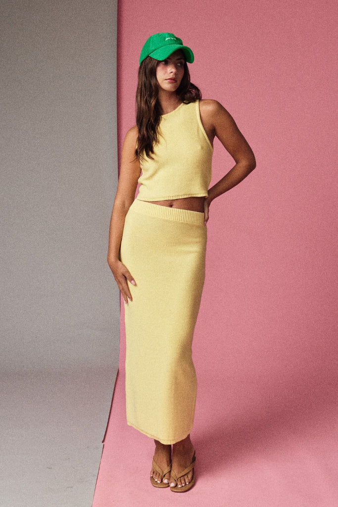 Shay Ribbed Knit Two Piece Set - Yellow