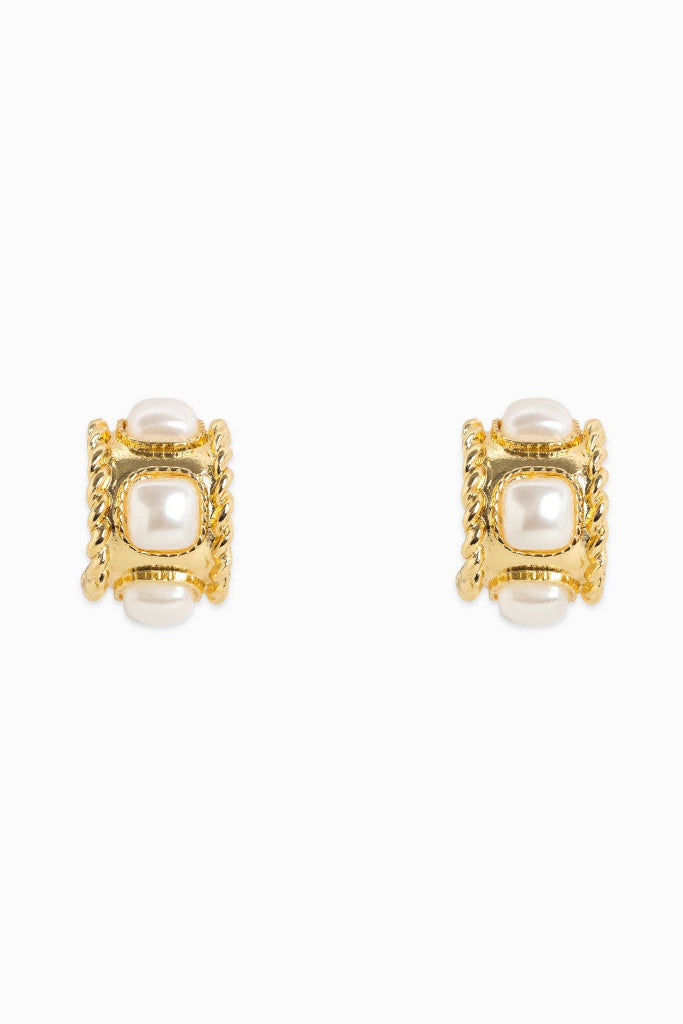 Keepsake Square Pearl Hoop Earring - Gold