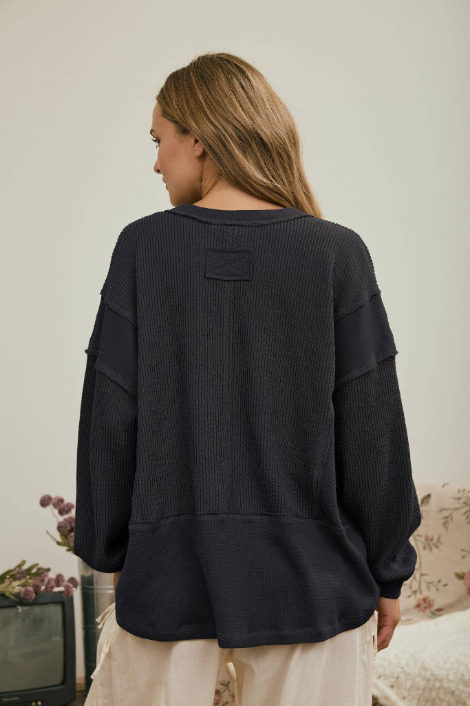 Drawn Together Drop Shoulder Top - Charcoal