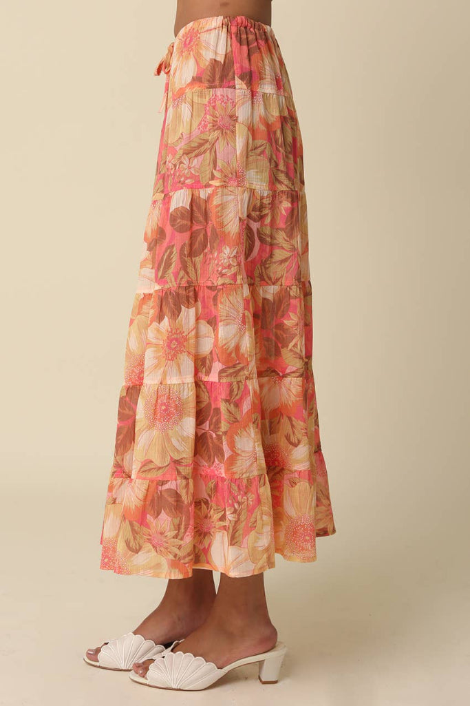 Cool About It Floral Tiered Maxi Skirt - Multi Coral
