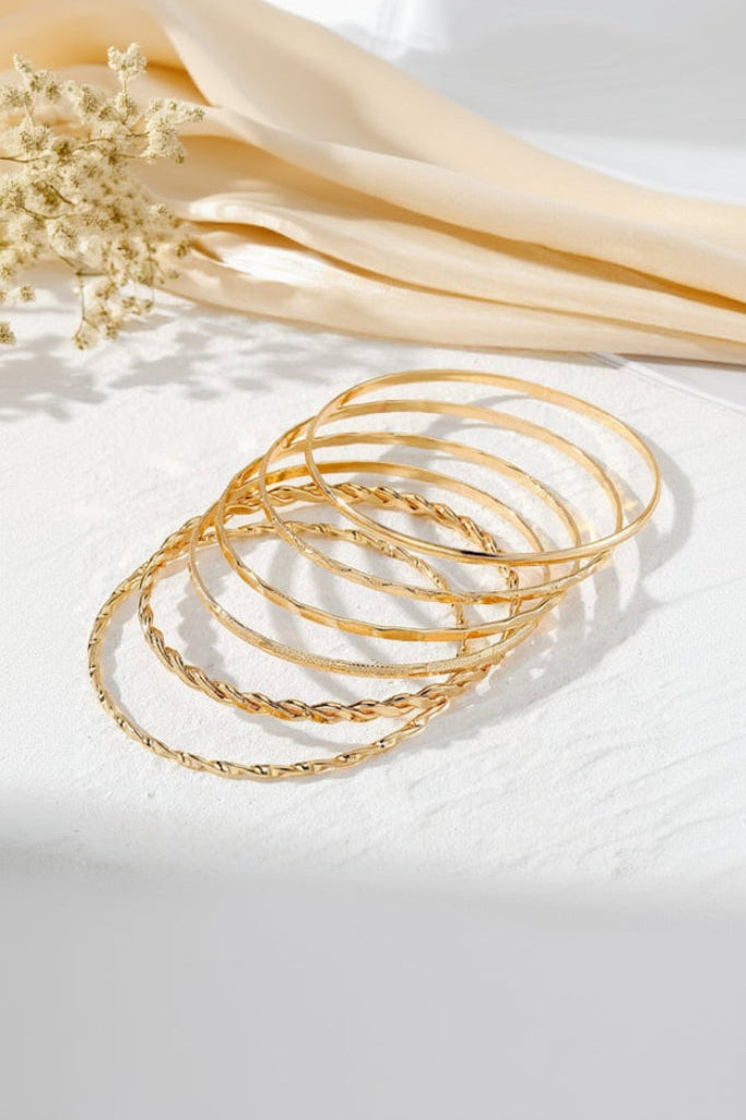 JOSSLYN by wall to wall - Gold Layered Bangle Set - Mixed Texture Stack | 40B5238