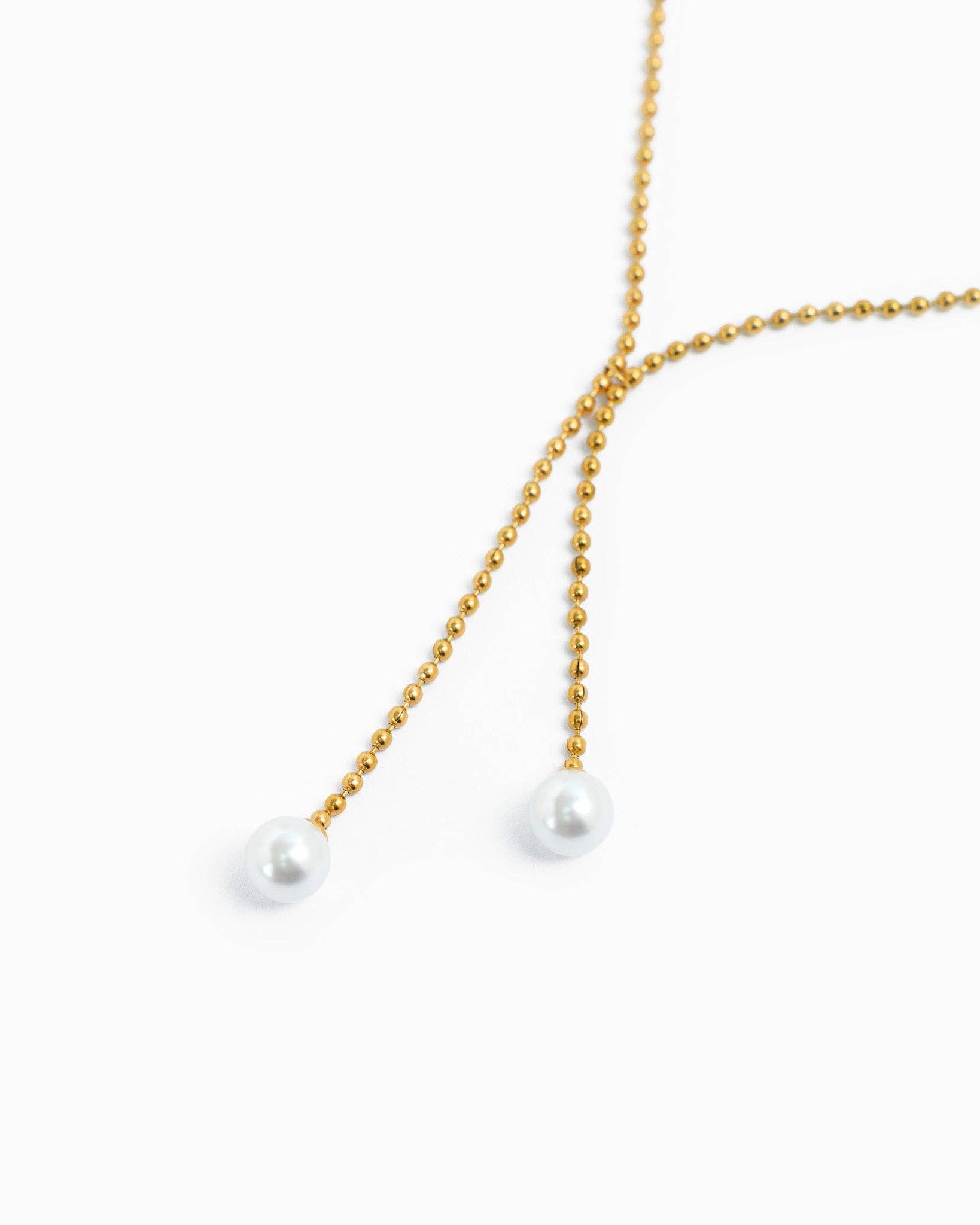Double Pearl Chain Necklace - Gold