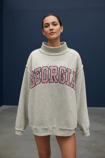 GA Stripe Emb. Mock Neck - Heather Grey