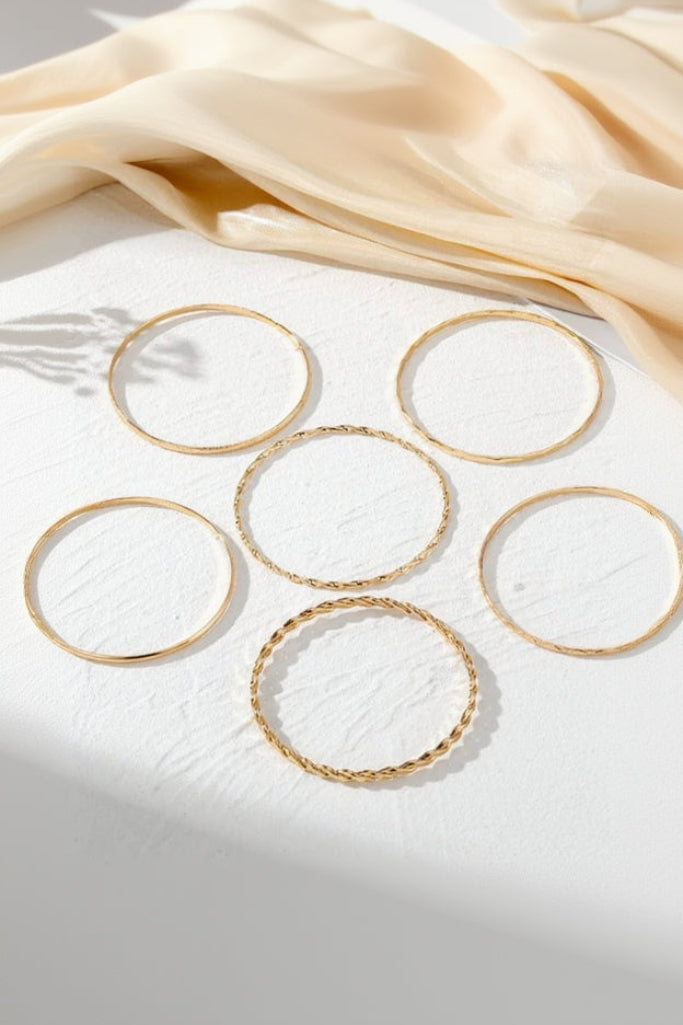 JOSSLYN by wall to wall - Gold Layered Bangle Set - Mixed Texture Stack | 40B5238