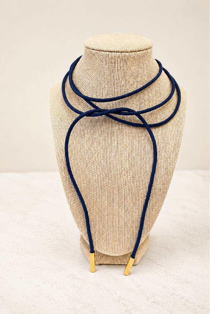 Wrapped up Cord Wrap Necklace - Navy/Gold