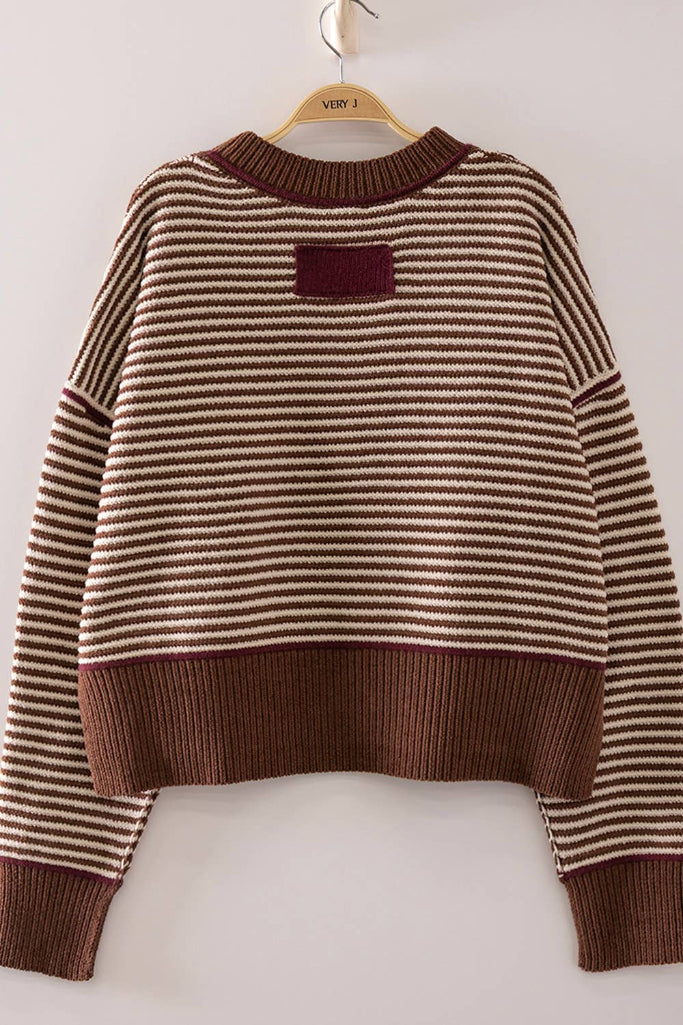 Simply Stripe Knit Sweater - Brown