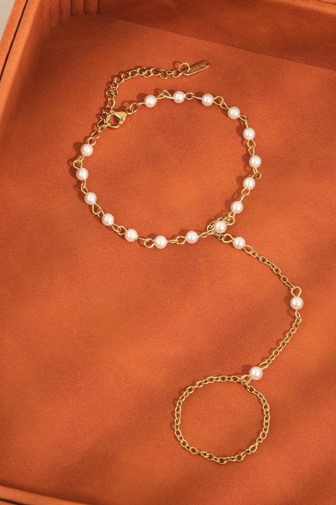 Windsor Pearl Hand Chain Bracelet - Gold
