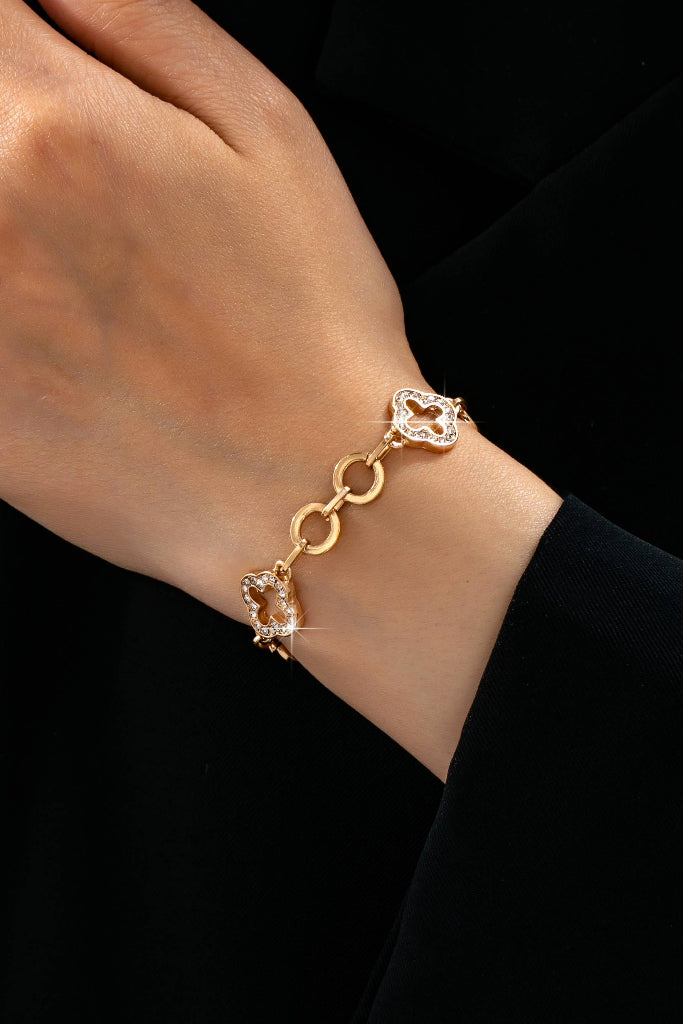 Show Off Crystal Clover Bracelet- Gold