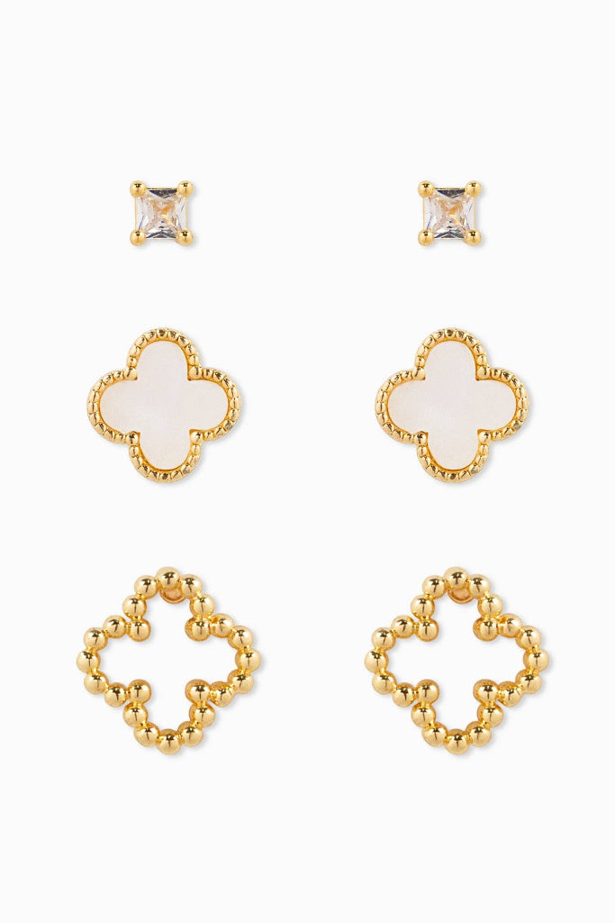 Clover Trio Stud Earring Set - Gold