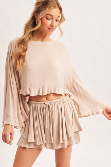 Better Off Belle Sleeve Crop Top - Beige