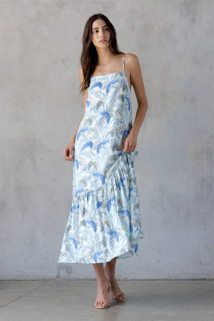 April Midi Dress- White/Blue