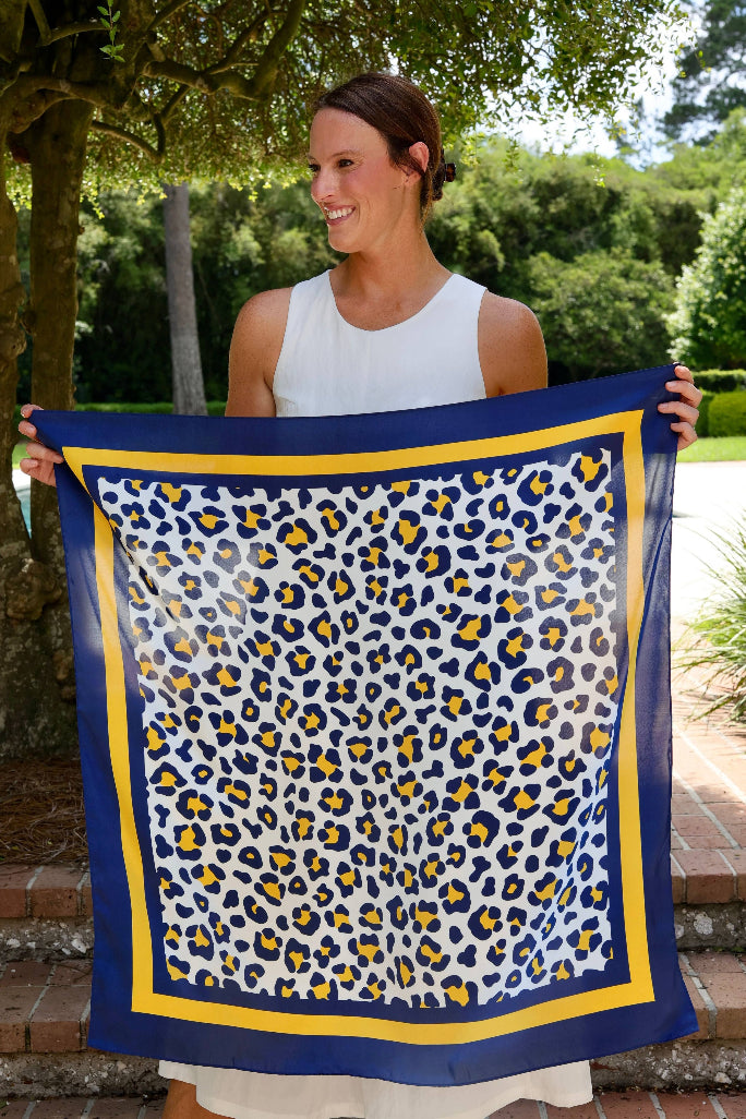 Meredith Large Cheetah Spotted Scarf - Navy/Gold