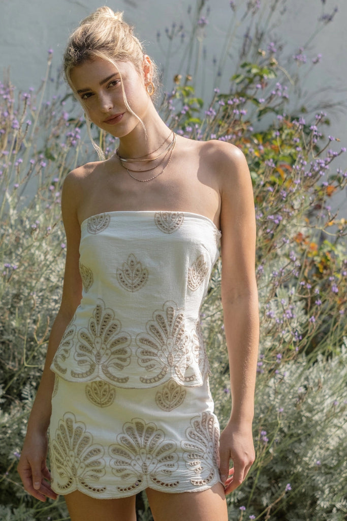 At Last Embroidered Mini Dress -  Off White