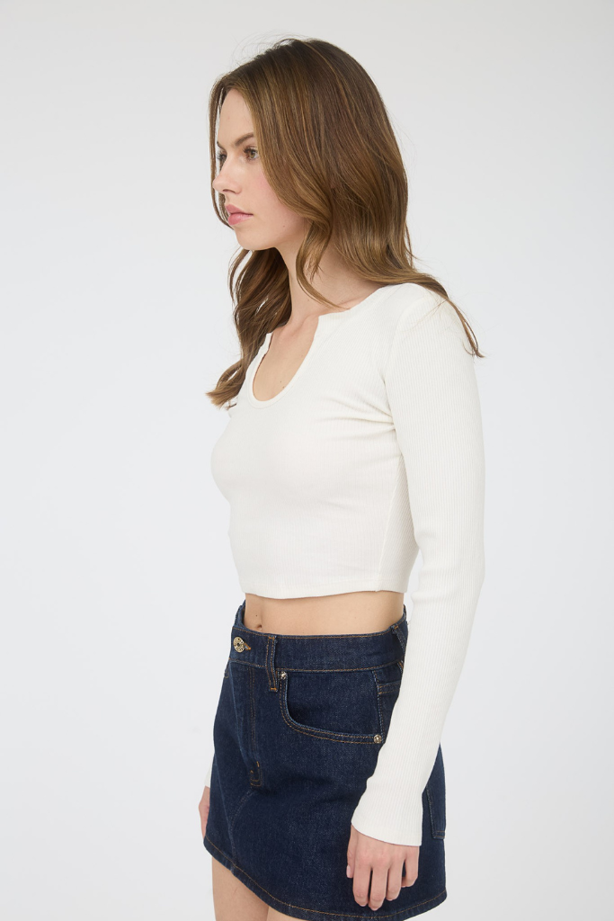 Vassa Knit Crop Top - Cream