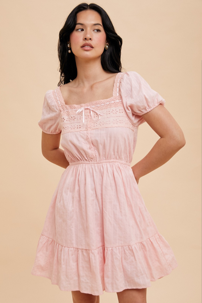 Valery Square Neck Dress - Sweet Pink