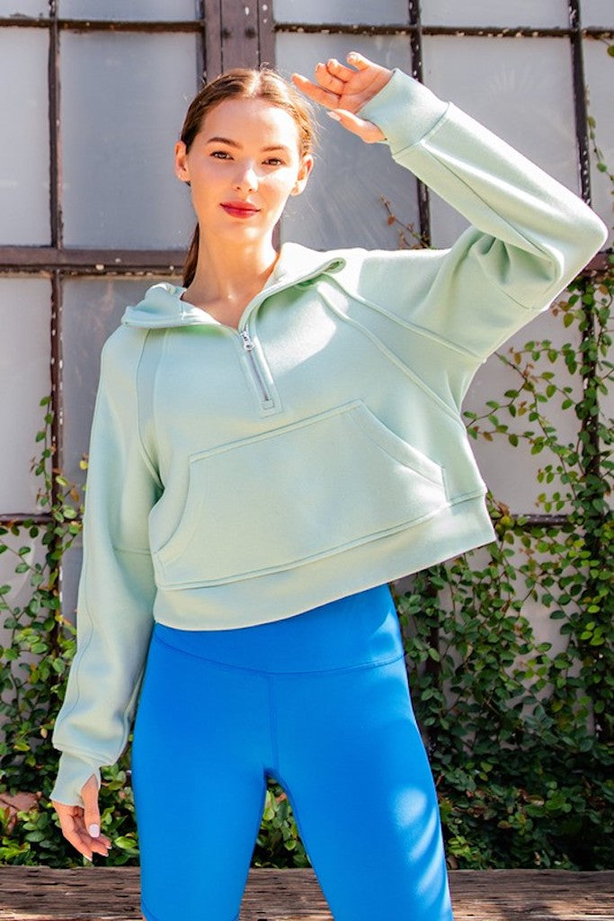 Work With Me Cropped Hoodie- Light Green