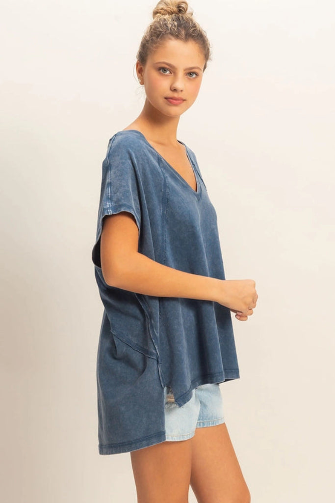 Soft Touch Oversized Top- Navy