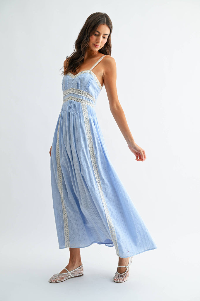 Haley Lace Trim Maxi Dress - Light Blue