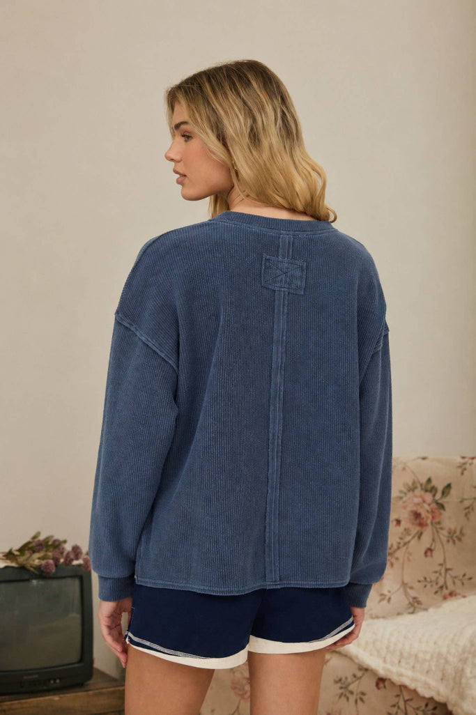 My Routine Ribbed Henley Top - Navy