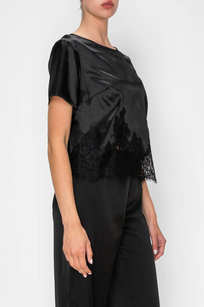 Nightfall Lace Trim Top - Black