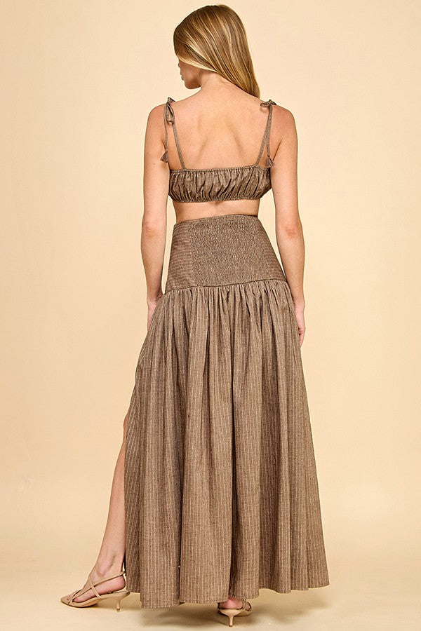 Own Light Striped Top & Maxi Skirt Set - Brown