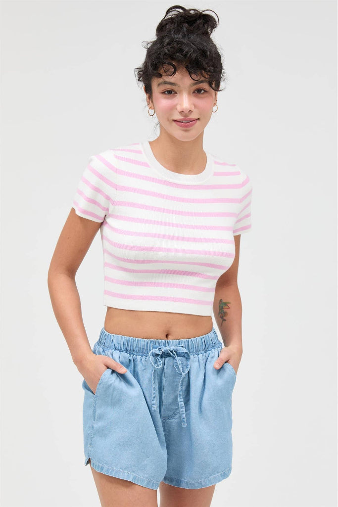 Stop And Look Striped Crop Top - Light Pink