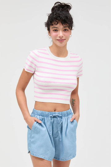 Stop And Look Striped Crop Top - Light Pink