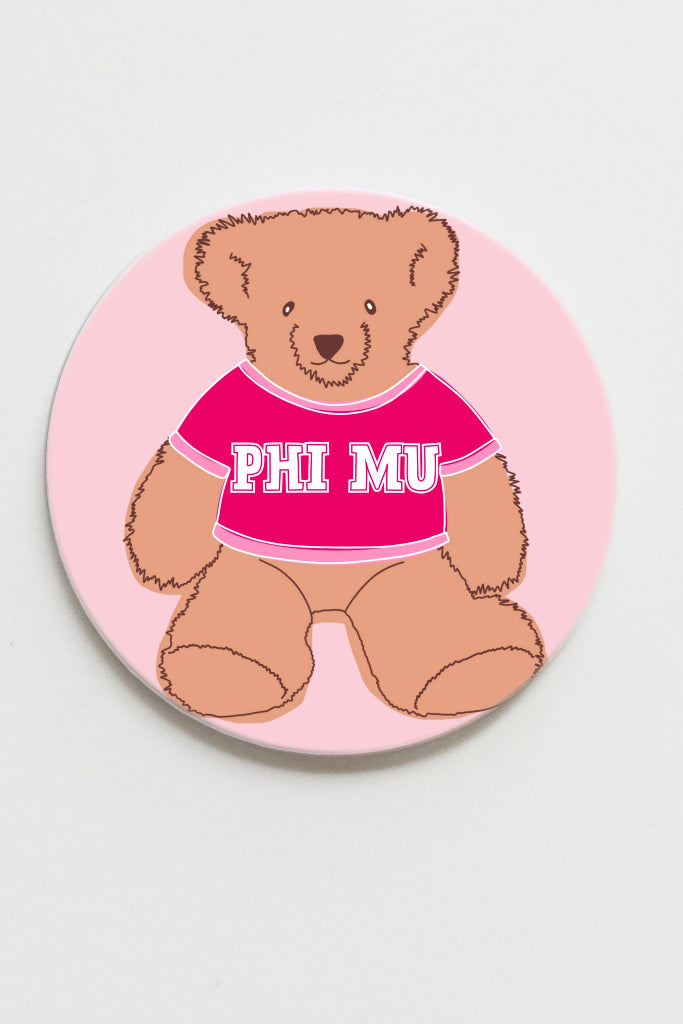 Phi Mu Teddy Bear Button- 3.00 inch