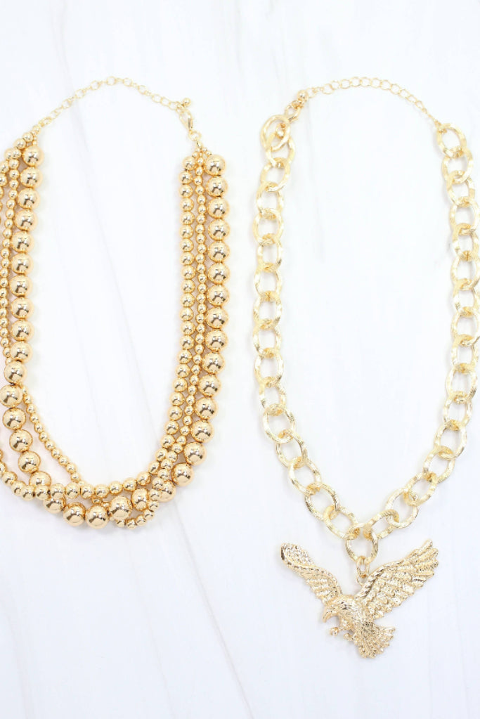 Bree Beaded Layered Necklace Eagle  - Gold