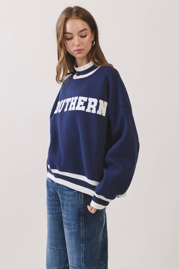 Varsity Southern Mock Neck Sweatshirt - Navy