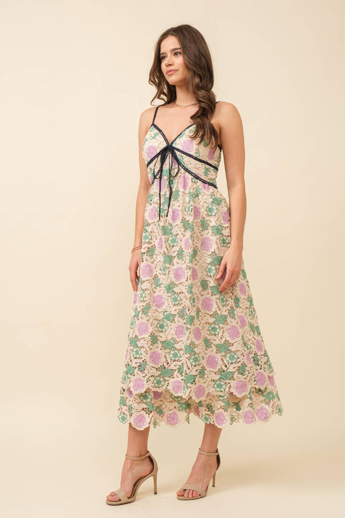 Lace Meadow Midi Dress - Pastel Floral