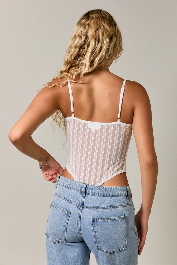 Lace Affair V Neck Bodysuit - White