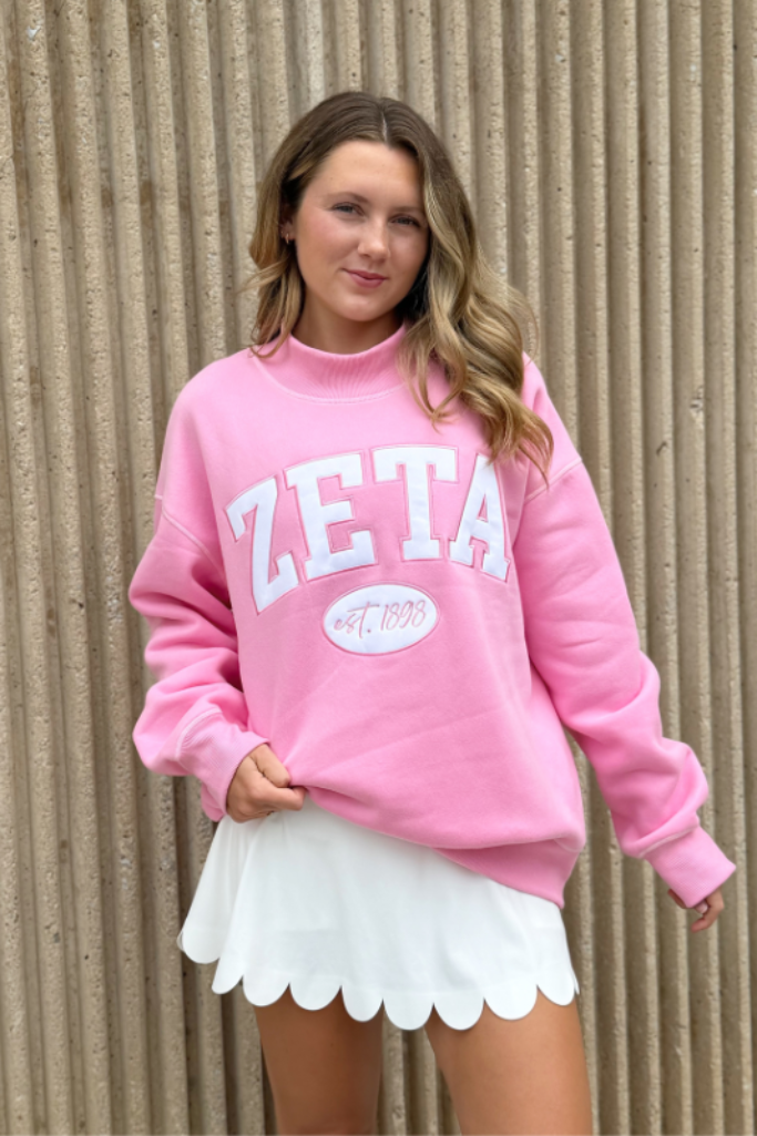 Zeta Greek Established Date Mockneck Sweatshirt - Pink