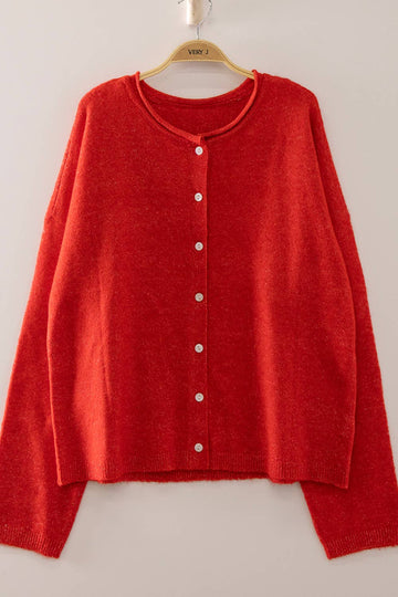 Warm Embrace Button Cardigan - Red