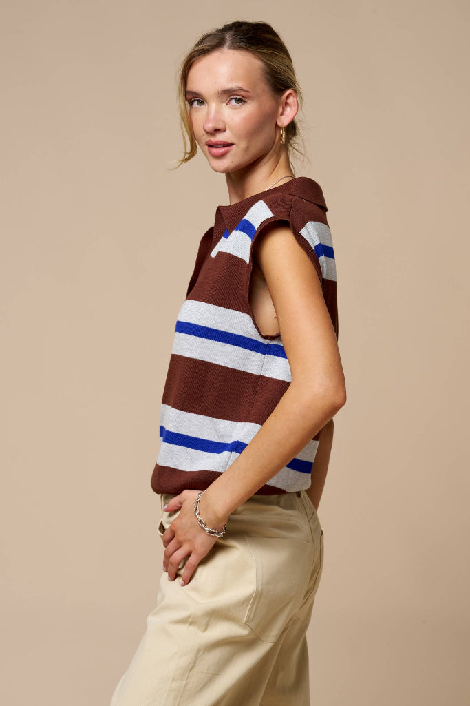 Moving On Striped Top - Brown/Blue