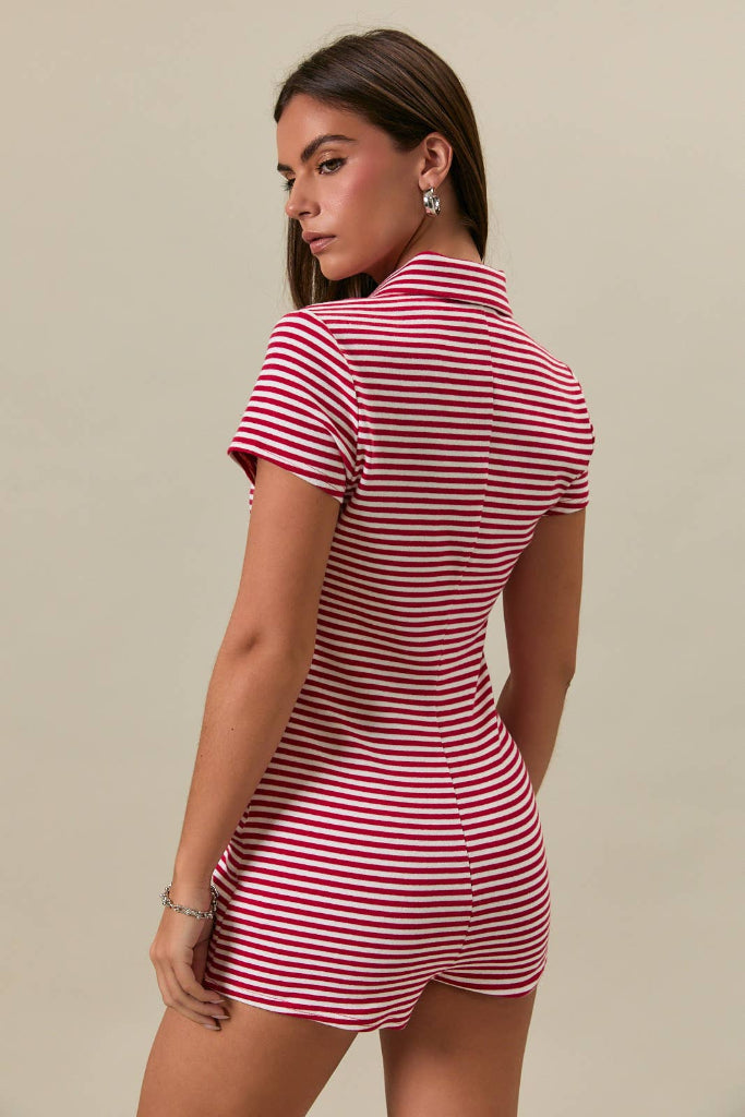 Summer Glory Striped Romper - Red