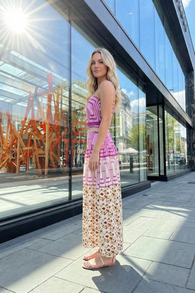 Getaway Glow Top & Midi Skirt Set - Lilac Multi