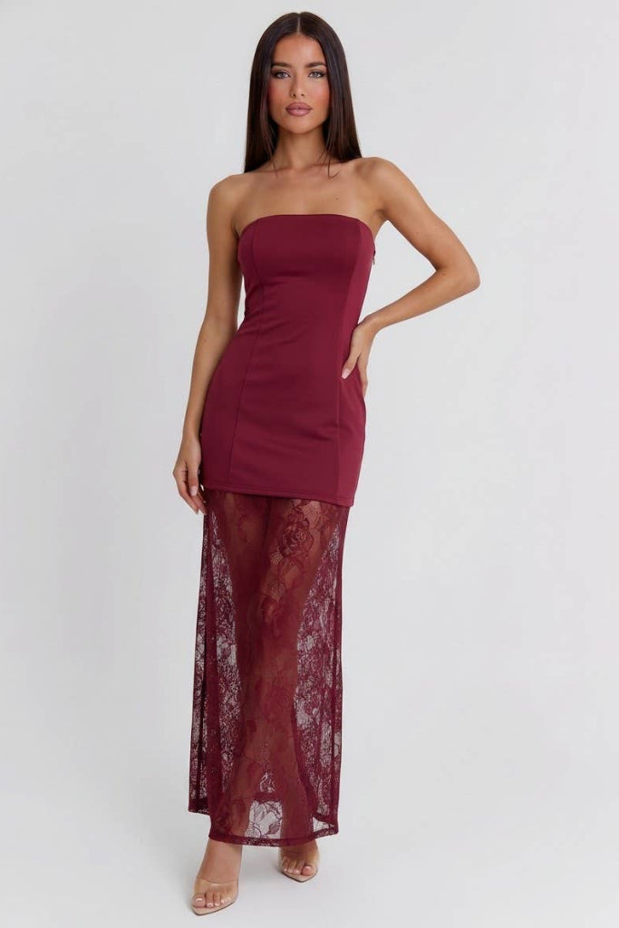 Pending Love Lace Maxi Dress - Burgundy